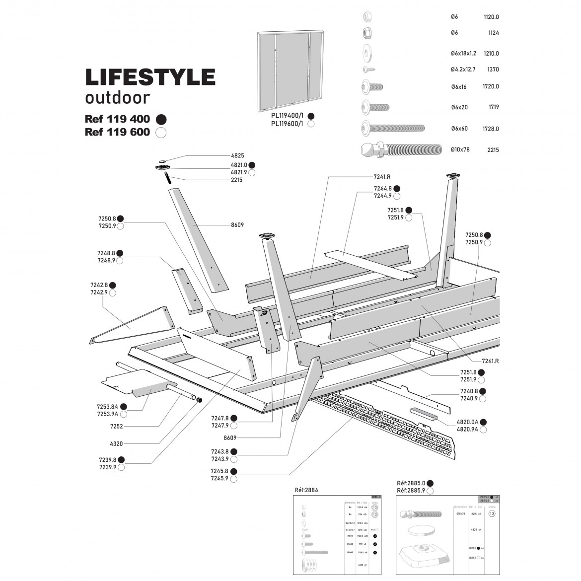 Table LIFESTYLE/ORIGIN Outdoor Noire (encadrements noirs)
