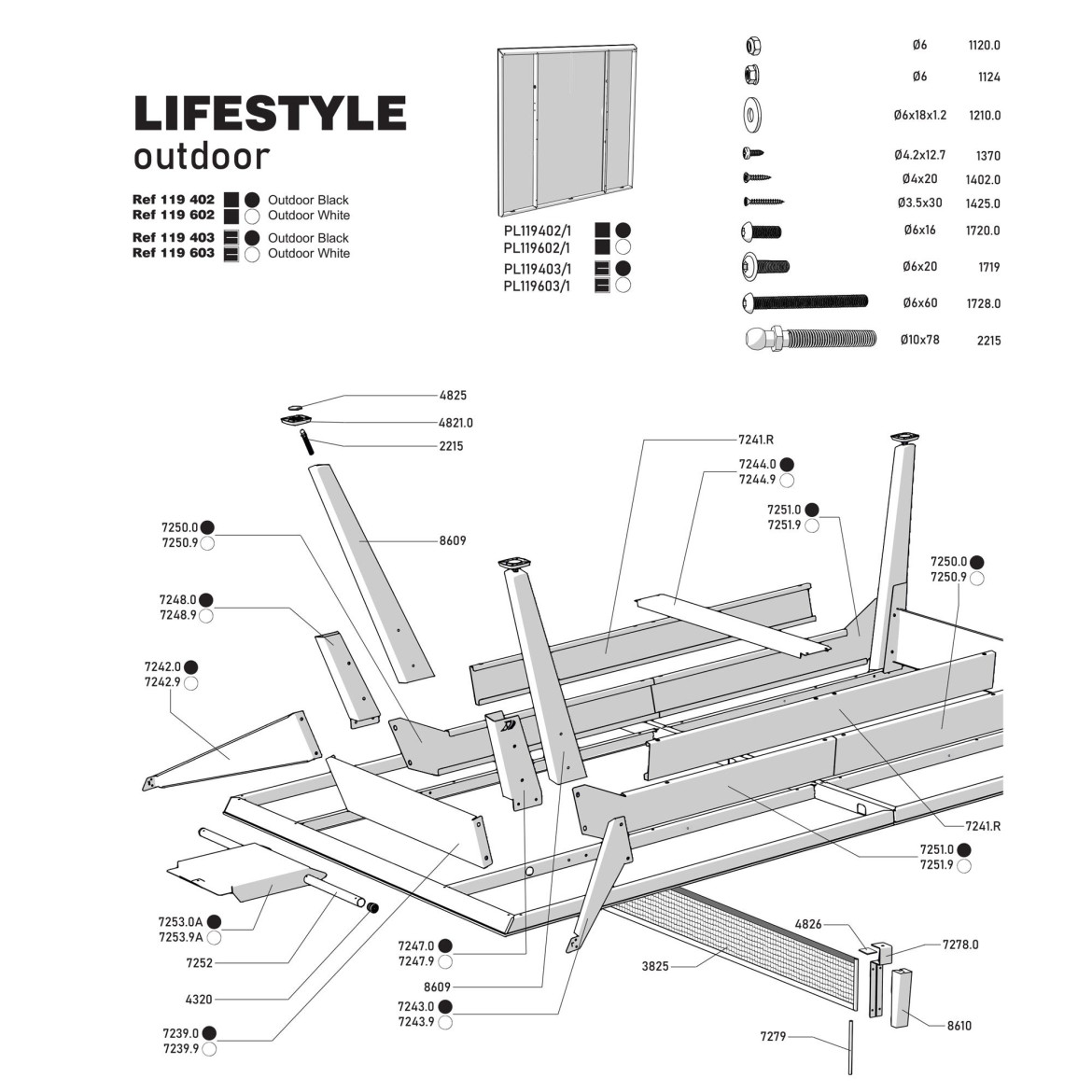 Table LIFESTYLE/ORIGIN Outdoor stone foncé, enc noirs + filet souple
