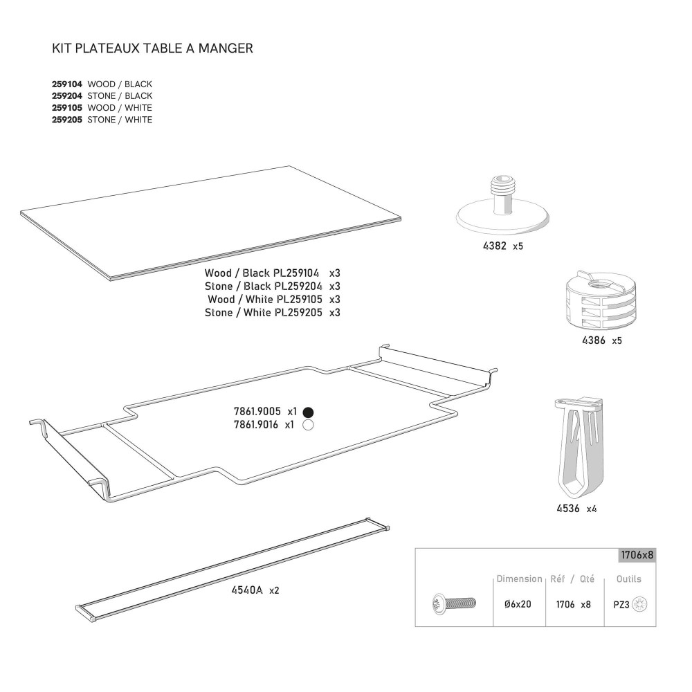 Plateaux de table 3P STONE foncé pour billard ORIGIN blanc