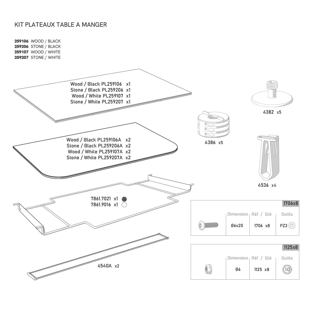 KIT plateau de table 3P WOOD foncé pour billard HYPHEN blanc riveté