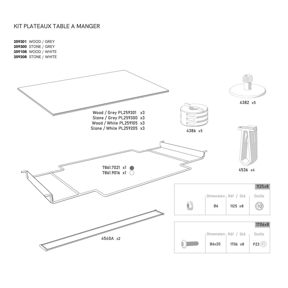 KIT plateau de table 3P STONE foncé pour billard CLASSIC gris/noir