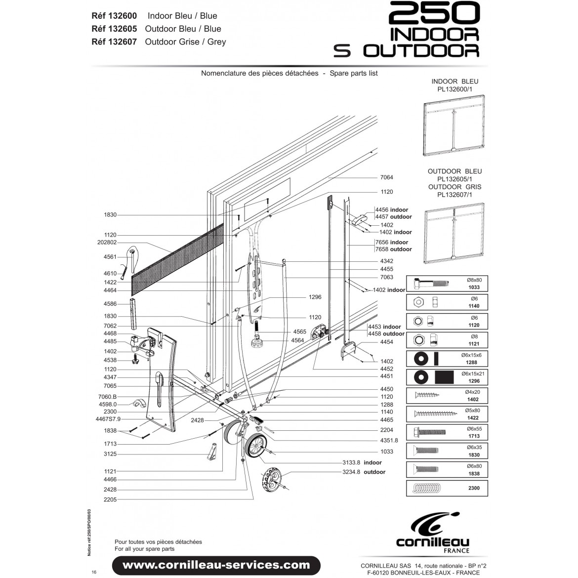 TABLE SPORT 250S OUTDOOR GRISE
