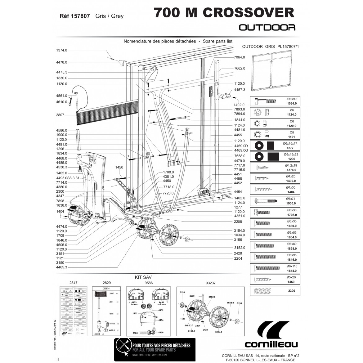 TABLE 700M CROSSOVER OUTDOOR grise